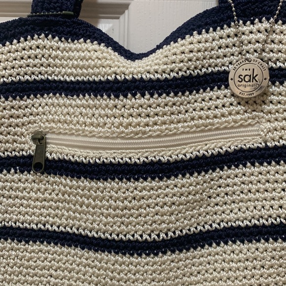 The SAK Riviera Navy Blue/White Crochet Shoulder Bag Purse NWOT - Picture 5 of 11